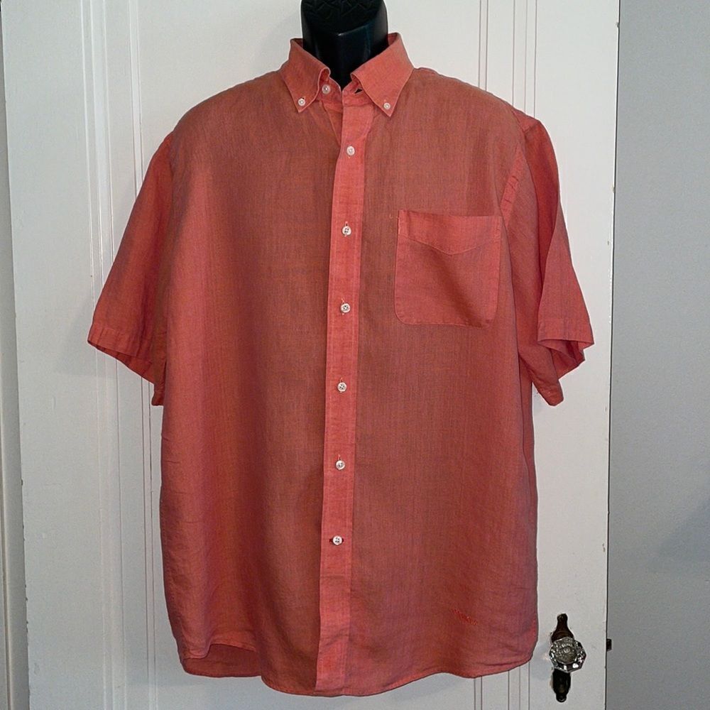 Daniel Cremiuex Classics peachy orange linen short sleeved shirt
